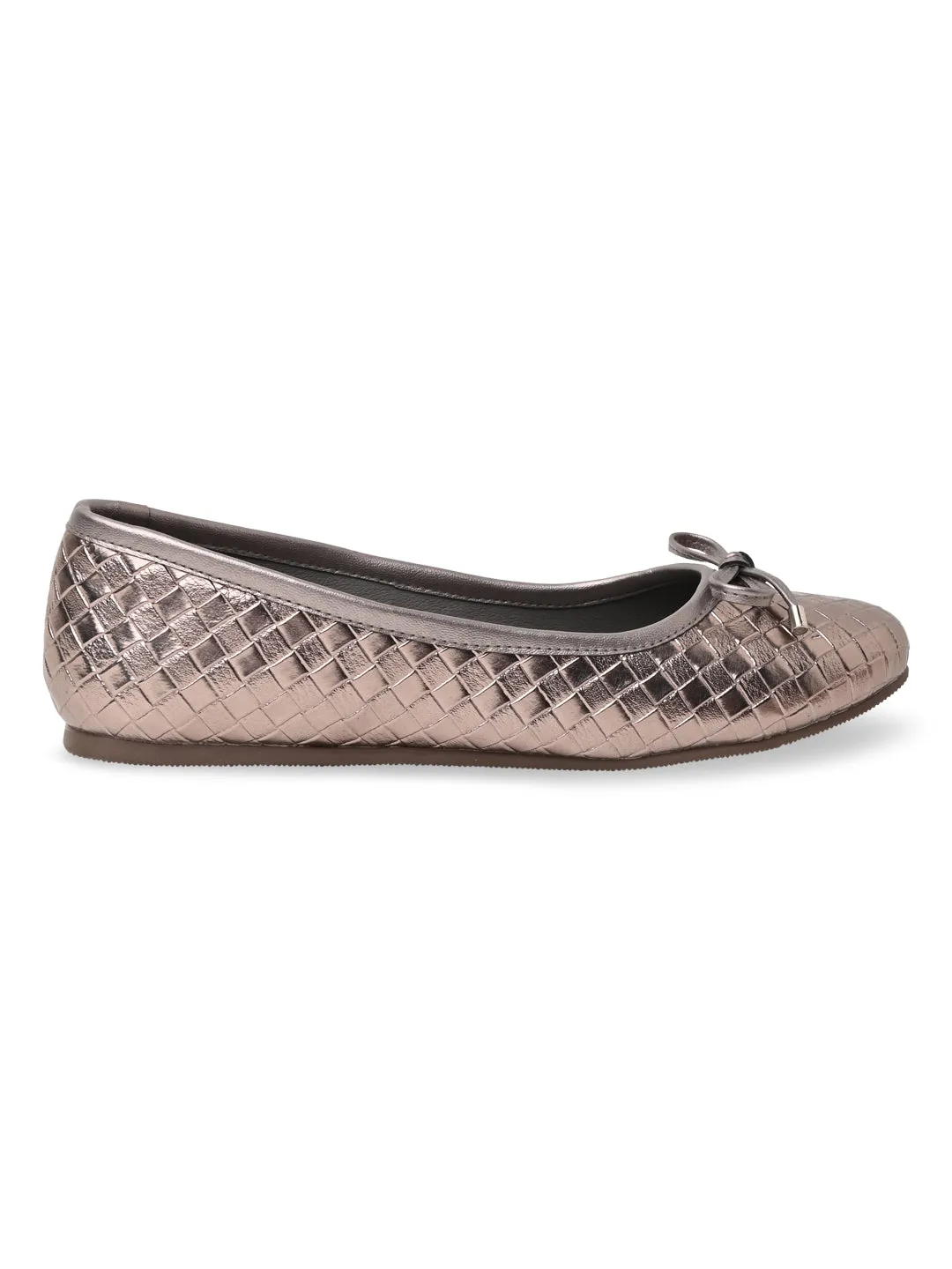 Lightest Running Shoes For Flat Feet Rocia By Regal Gun Metal Women Woven Metallic Ballerinas