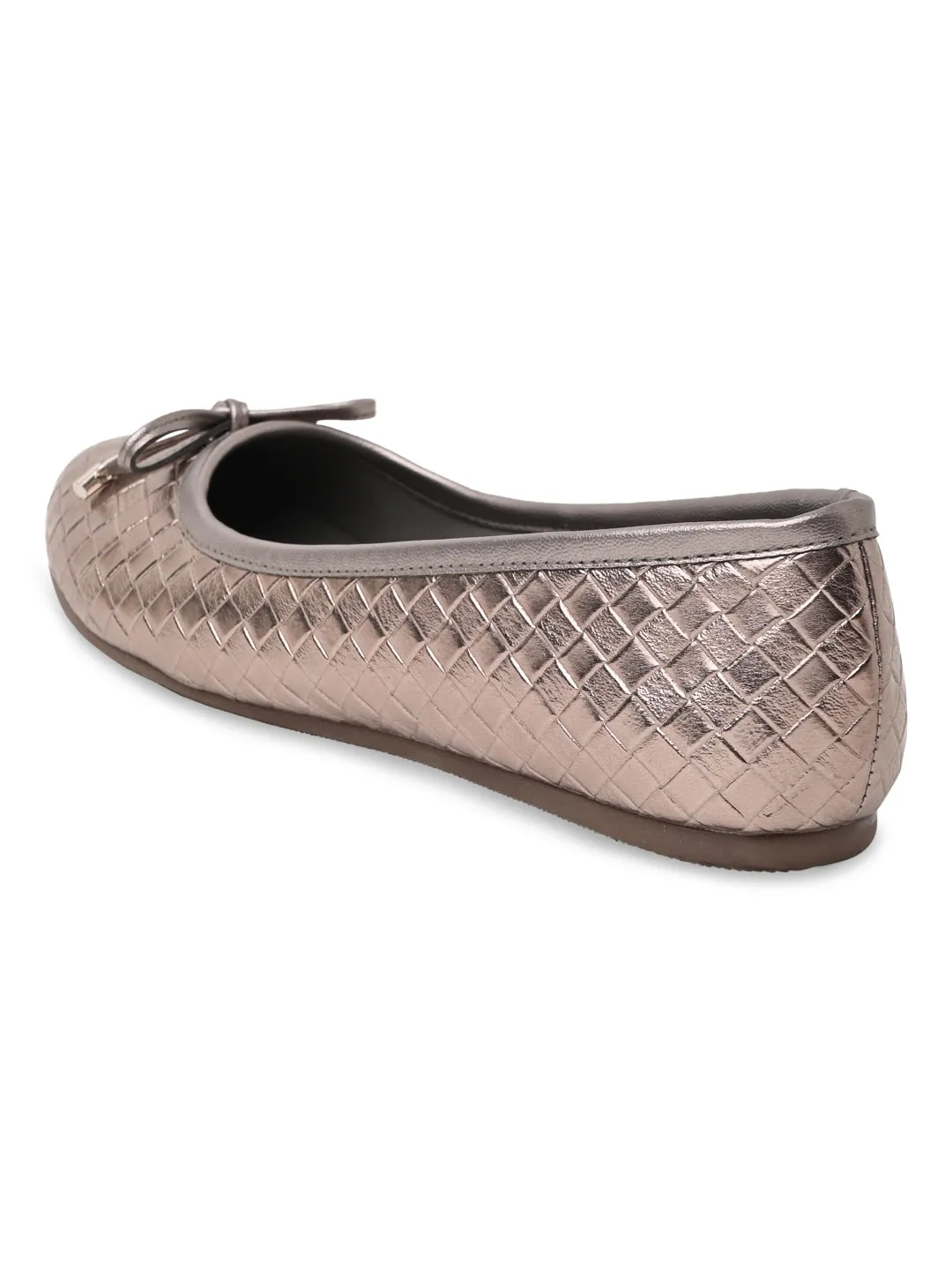 Flat Embellished Shoes Rocia By Regal Gun Metal Women Woven Metallic Ballerinas