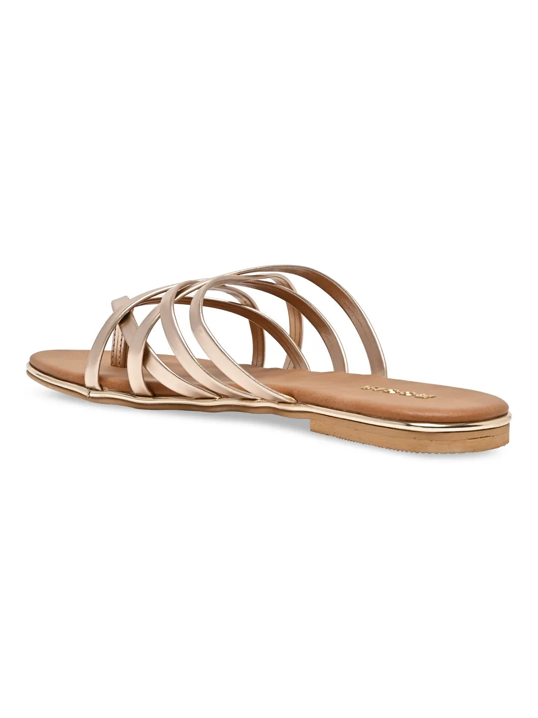 Rocia By Regal Rose Gold Women Strappy Flats Shoes With Arches For Flat Feet