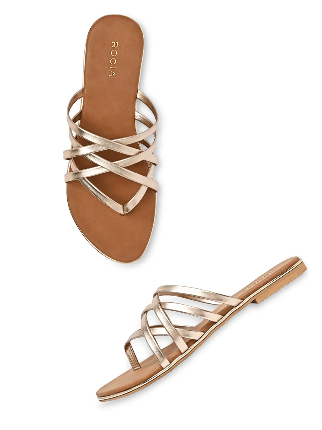 Rocia By Regal Rose Gold Women Strappy Flats Best Flat Weightlifting Shoes