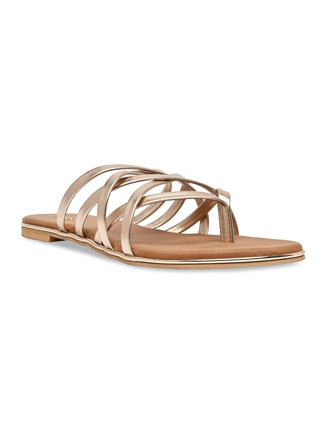 Rocia By Regal Rose Gold Women Strappy Flats Cocktail Dresses With Flat Shoes