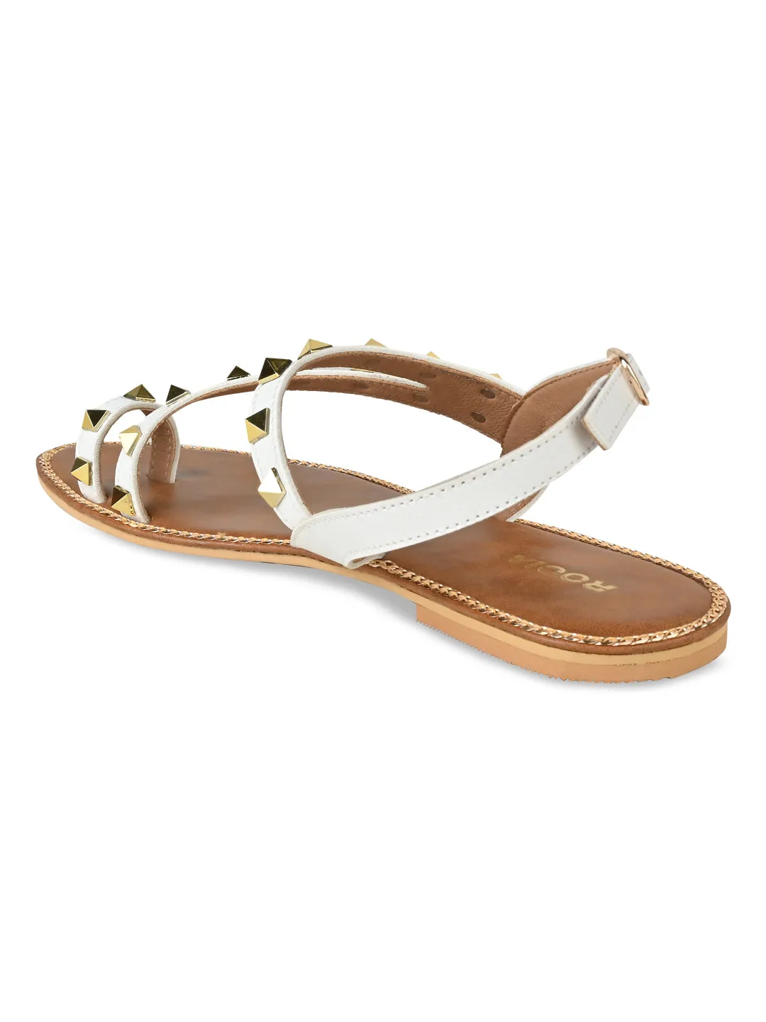 Rocia By Regal White Women Studded Flat Sandals Flat Lace Up Shoes