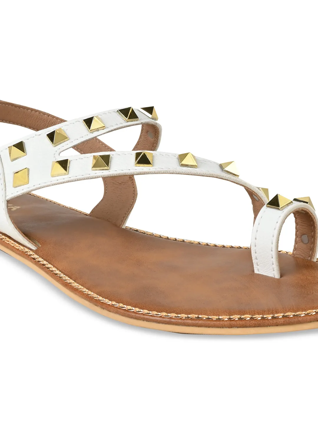 Rocia By Regal White Women Studded Flat Sandals Flat Sole Training Shoes