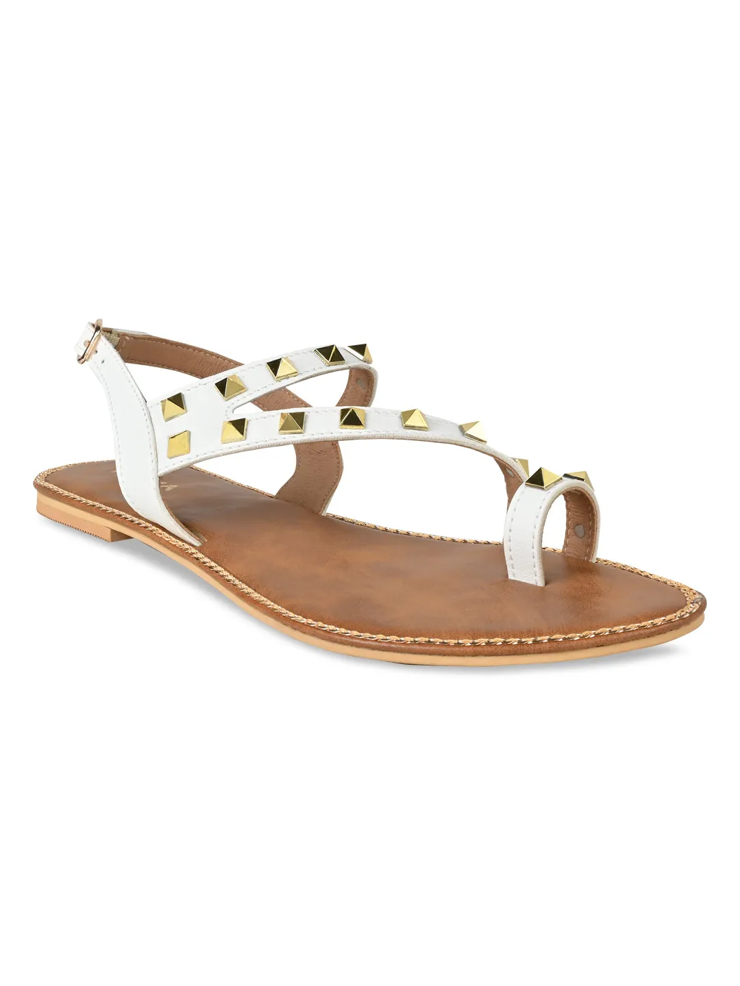 Jazz Flat Shoes Rocia By Regal White Women Studded Flat Sandals