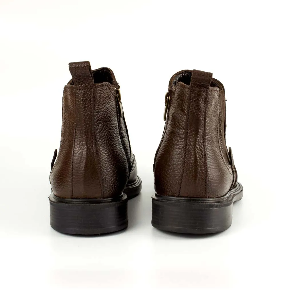 Rosso Tobacco Men's Genuine Leather Wingtip Ankle Boots Slip On Leather Boots