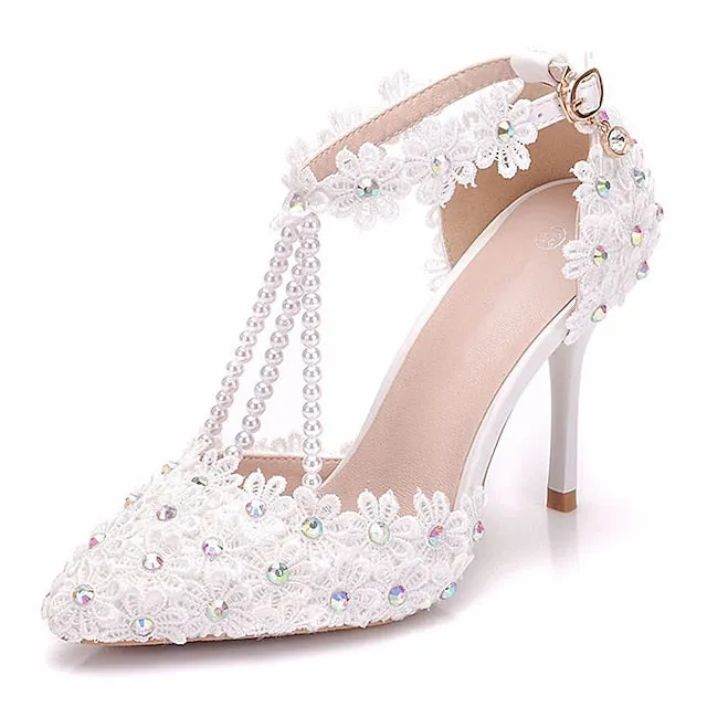 Shoes High Bridal Wedding Lace Heel Pointed Women's
