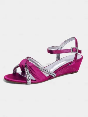 Satin Wedge Women's Dress - Sandals Knot Rhinestone Green Lilac Dress And Shoes
