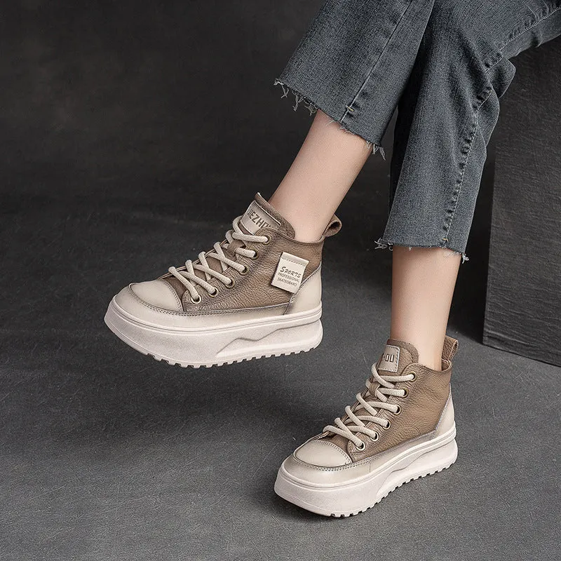 Women Fashion Leather Thick Soled High Top Skate Shoes High Heel Mules Open Toe