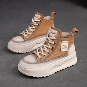 Wedge High Heel Boots Women Fashion Leather Thick Soled High Top Skate Shoes