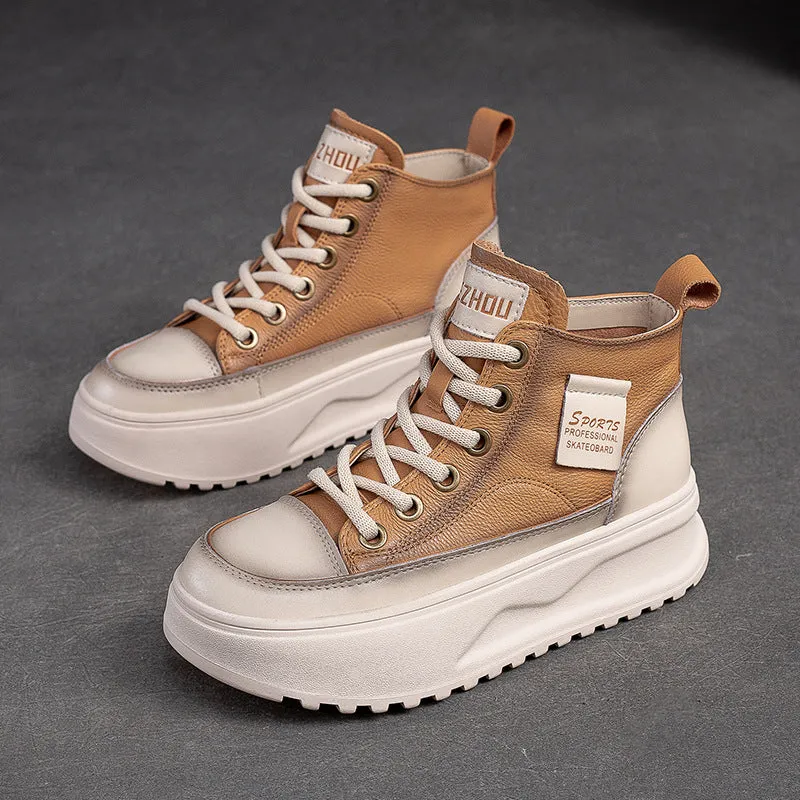 Women Fashion Leather Thick Soled High Top Skate Shoes Types Of High Heel Boots