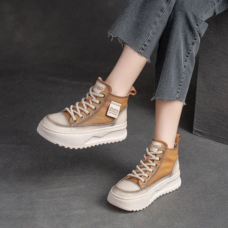 High Dance Heels Women Fashion Leather Thick Soled High Top Skate Shoes