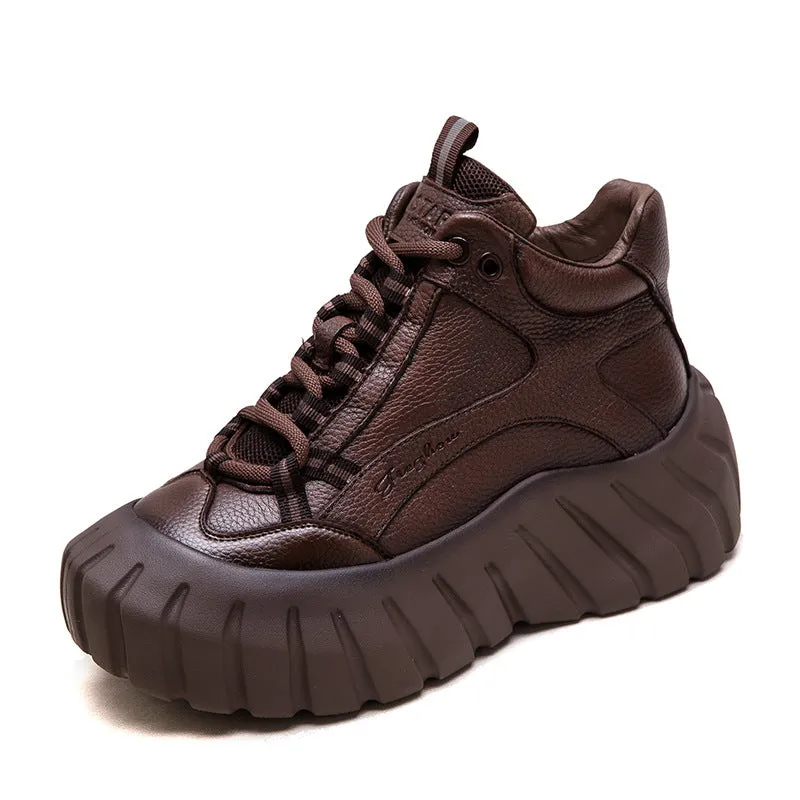 Women Vintage Leaether Winter Furred High Top Casual Shoes Ross High Heels