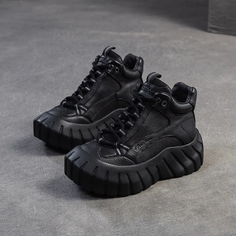 Women Vintage Leaether Winter Furred High Top Casual Shoes Knee High Heeled Lace Boots