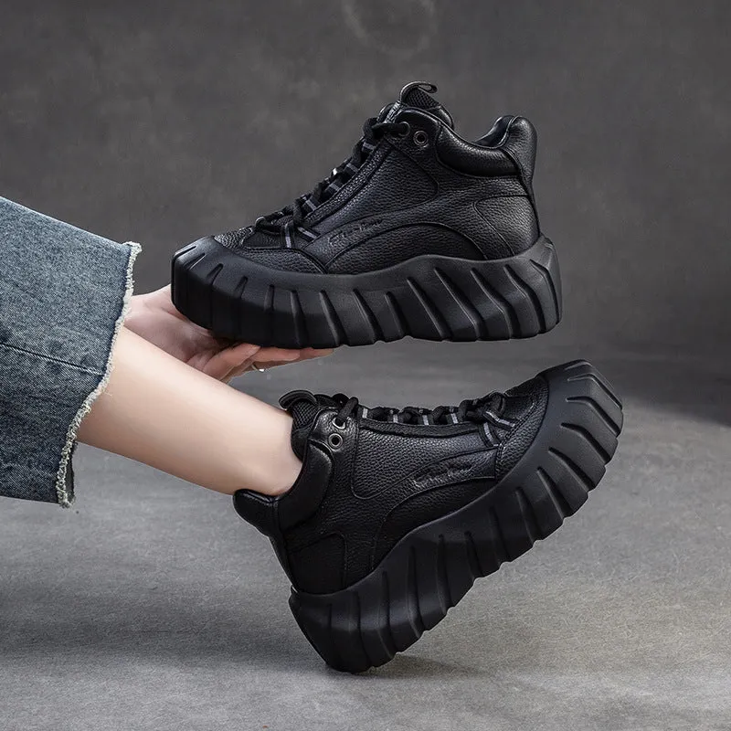 Women Vintage Leaether Winter Furred High Top Casual Shoes High Heels Legs