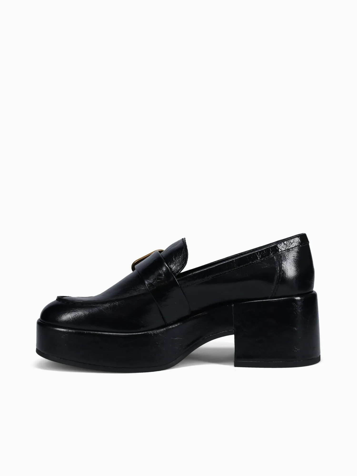 Patent Leather Loafers Wedge Yonder Black Crinkle Patent