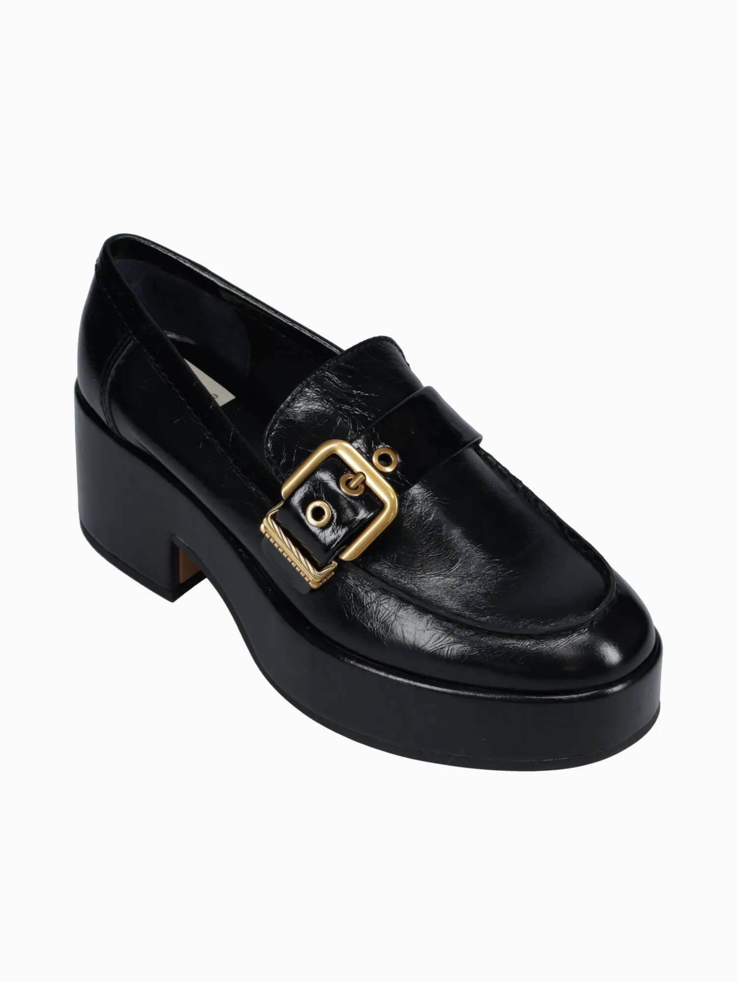 Yonder Black Crinkle Patent Suede Loafers Platform