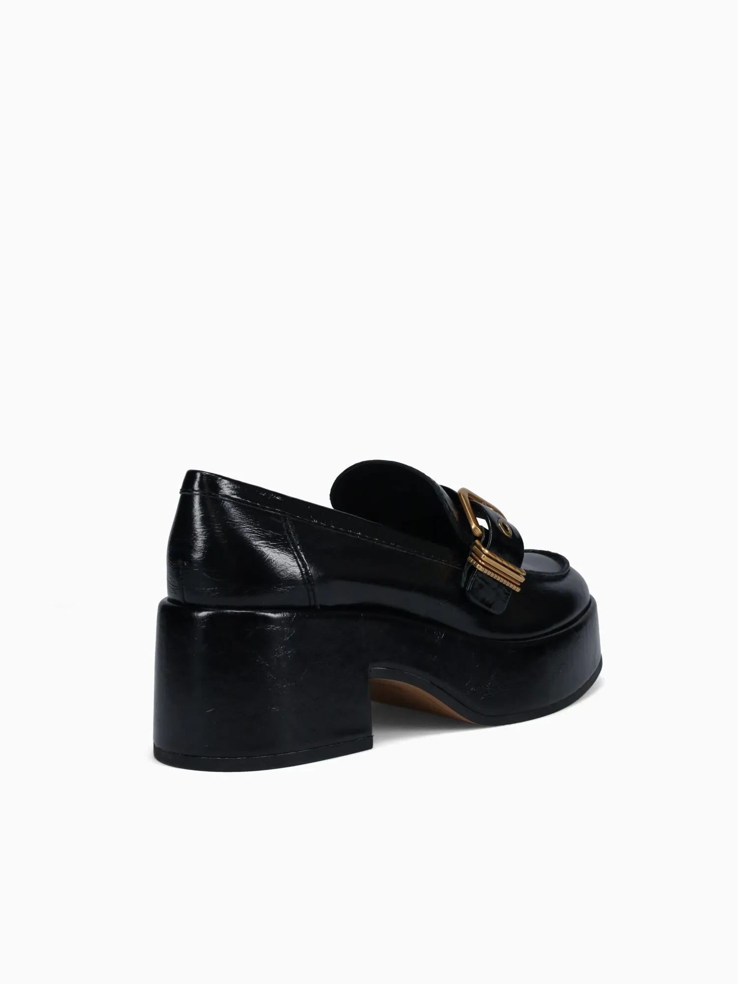Yonder Black Crinkle Patent Loafers Buckle