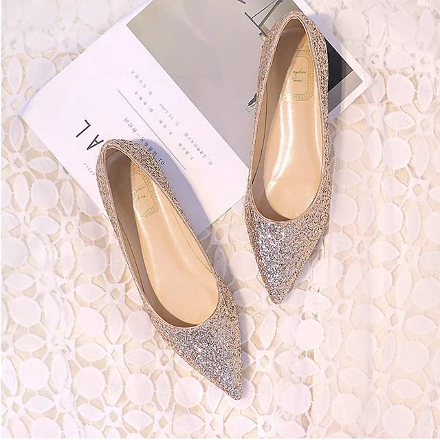 Flat Wedding Shoe Ideas Shoes Pink  Glitter Flat Pointed Toe Comfortable Women's