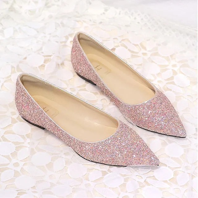 Flat Cotton Shoes Shoes Pink  Glitter Flat Pointed Toe Comfortable Women's