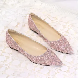 Sandals Flat Foot Shoes Pink  Glitter Flat Pointed Toe Comfortable Women's