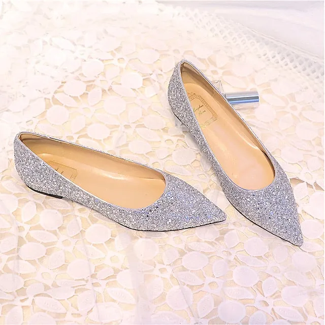 Shoes Pink  Glitter Flat Pointed Toe Comfortable Women's