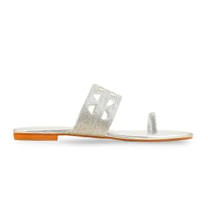 Rothys Flat Shoes Silver Fancy Chappal For Women FN0816