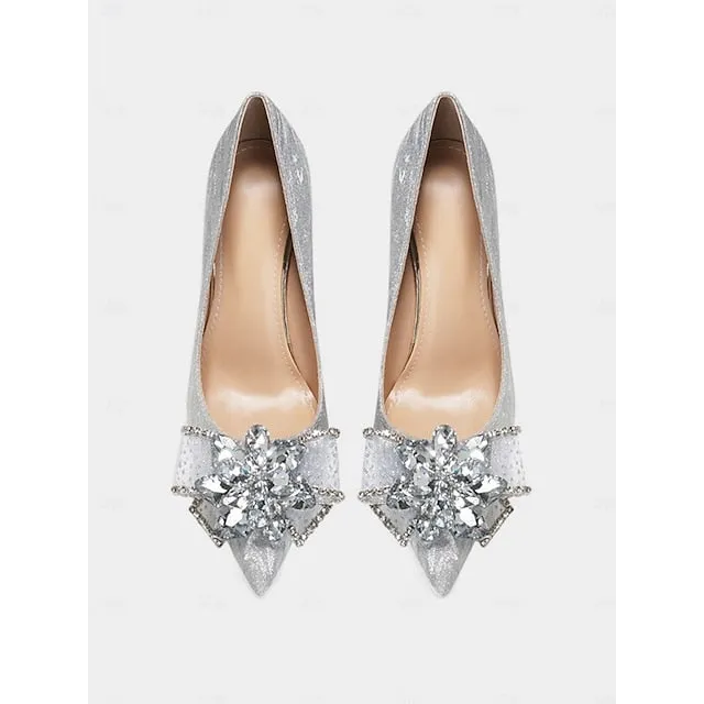 Vera Wang Heel Shoes Silver Glitter Sparkling Heels Women Wedding  for High Shoes