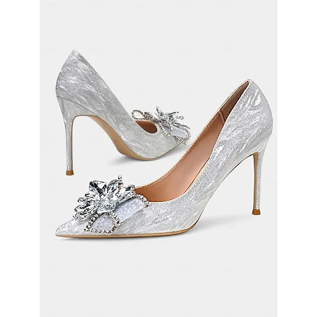 Silver Glitter Sparkling Heels Women Wedding  for High Shoes