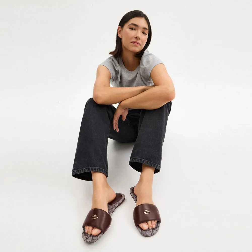 Coach Slide Sandal In Signature Jacquard Oak Maple Earth Alana Sandals