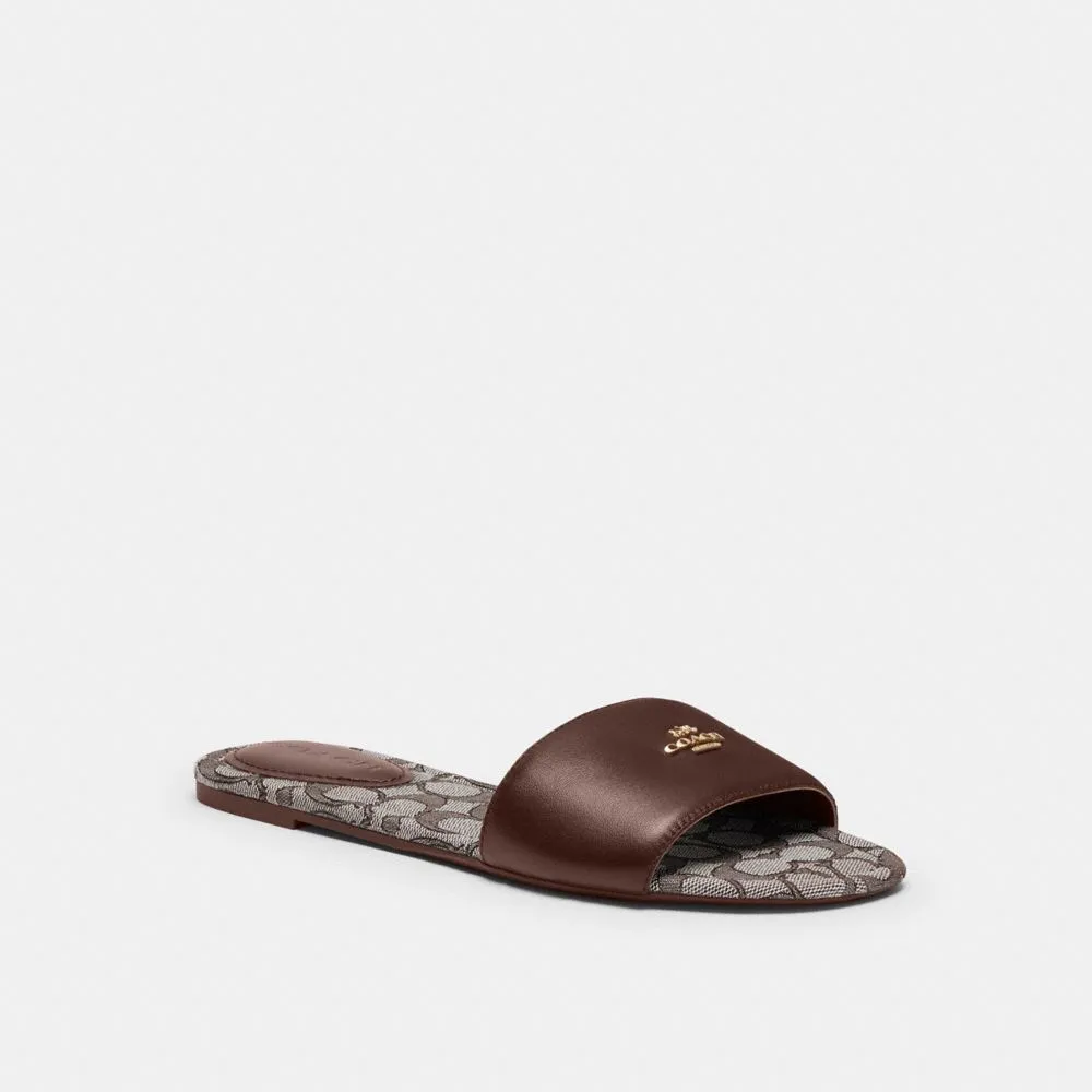 Wedge Floral Sandals Coach Slide Sandal In Signature Jacquard Oak Maple