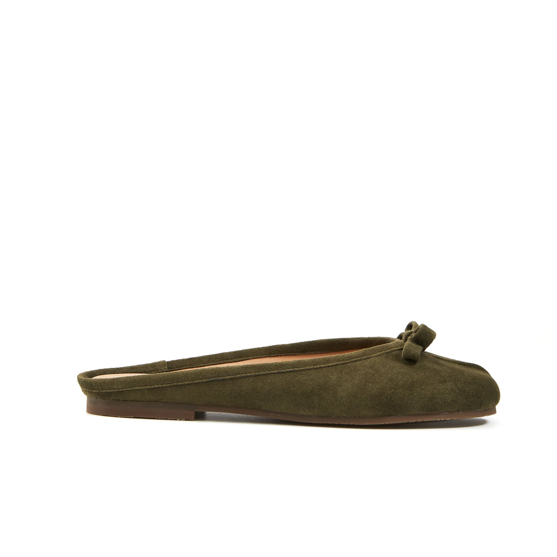 Dress Shoes For Flat Feet Pronation Tabitha Flat Tabi Mule in Kid Suede- Military Green