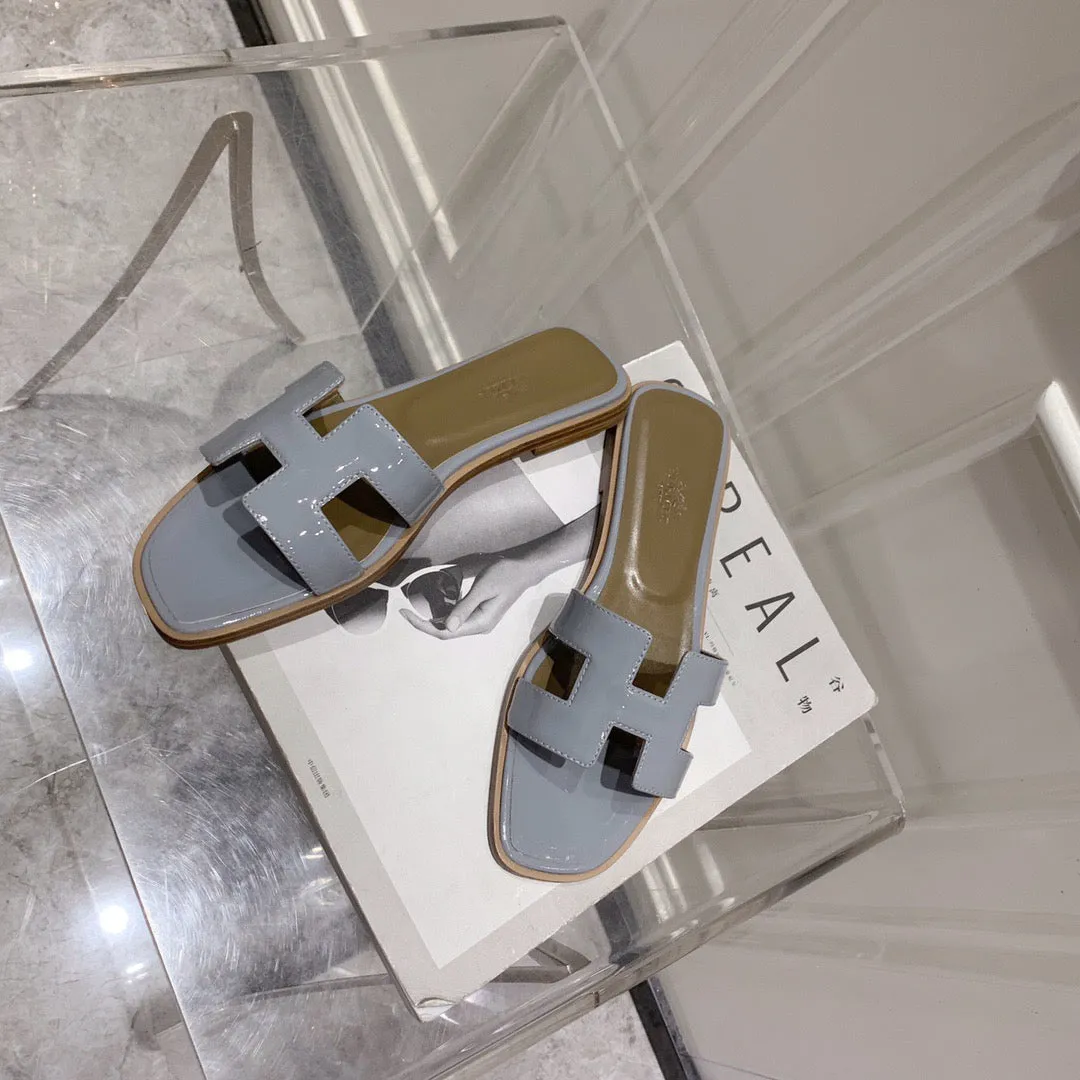 SE878 H Paint Leather Slippers / Size4-11 Sandals Map