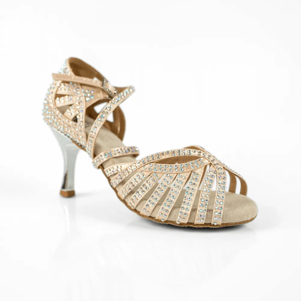 Abelia Nude Rhinestone Double Padded Latin Dance Shoes (Suede Sole) Leopard Shoes High Heels