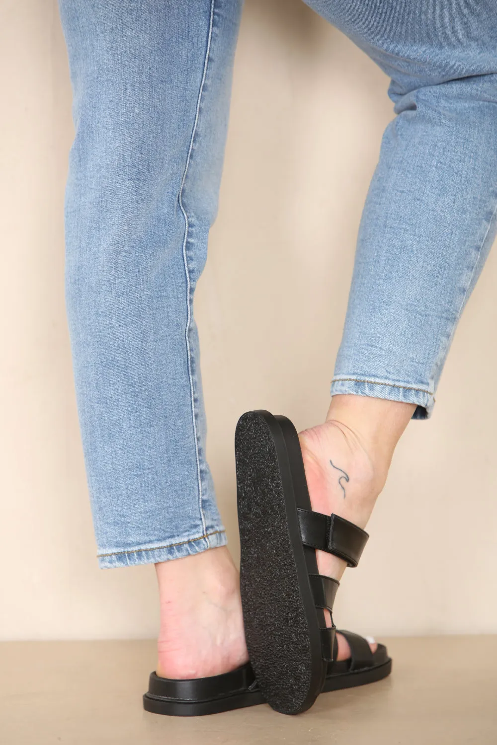 Sandals Resort Reviews Black PU Designer Strap Sandals (PACK A)