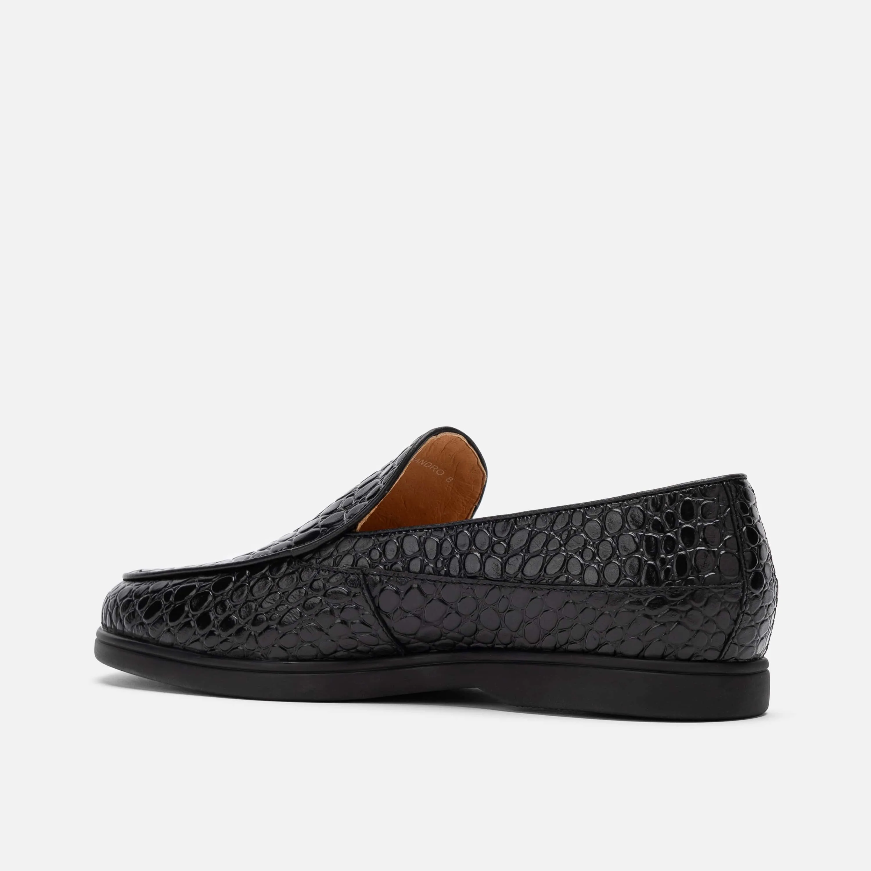 Vinny Loafers Alessandro Black Croc Leather Venetian Loafers