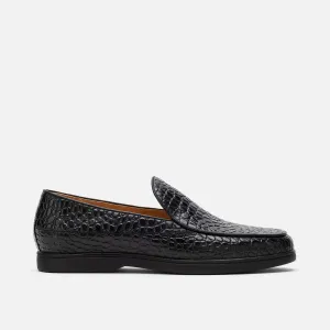 Loafers Shoe Alessandro Black Croc Leather Venetian Loafers