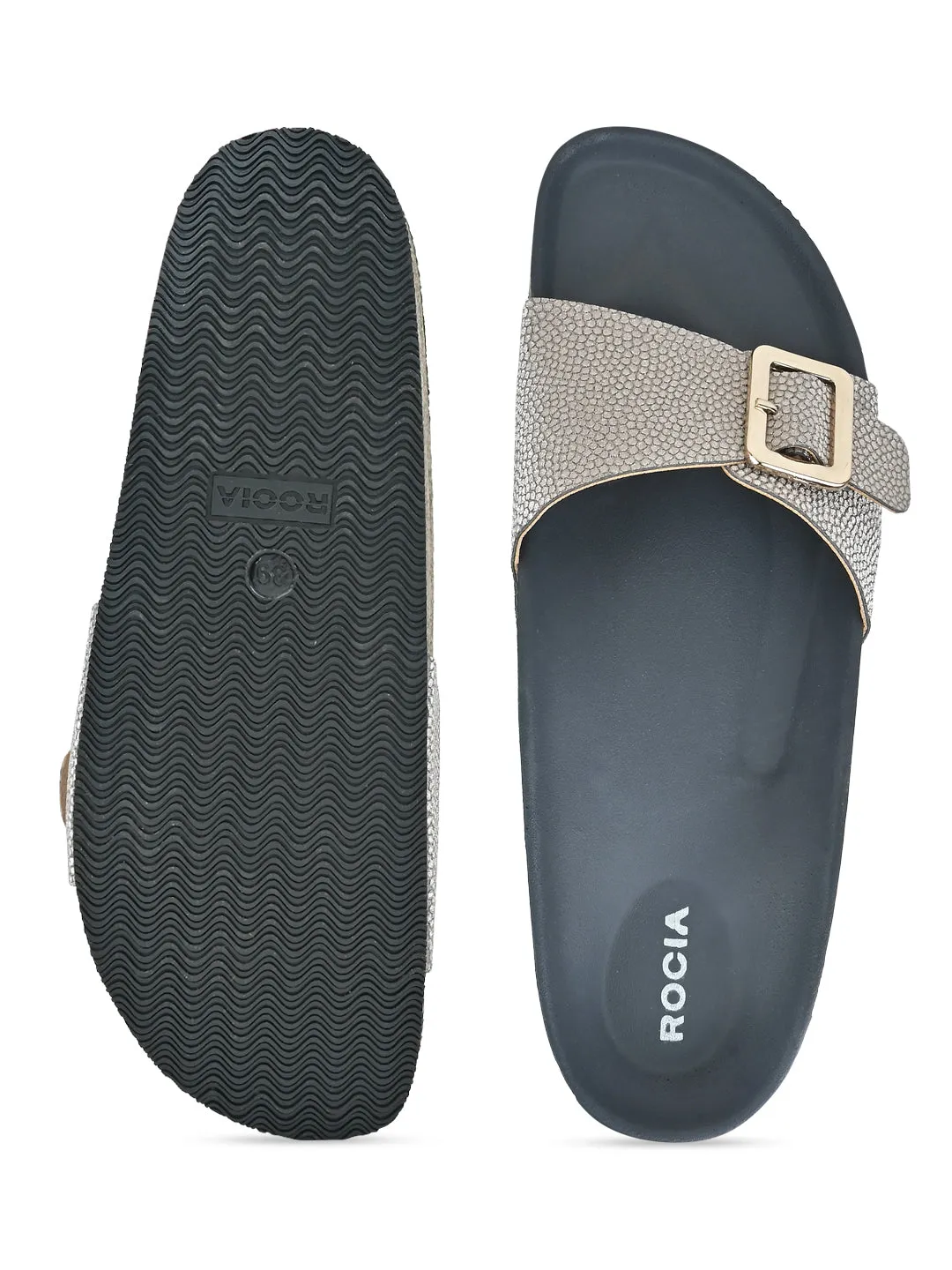 Comfortable Flat Shoes For Wide Feet Rocia By Regal Antique Gold Women Slider Flats