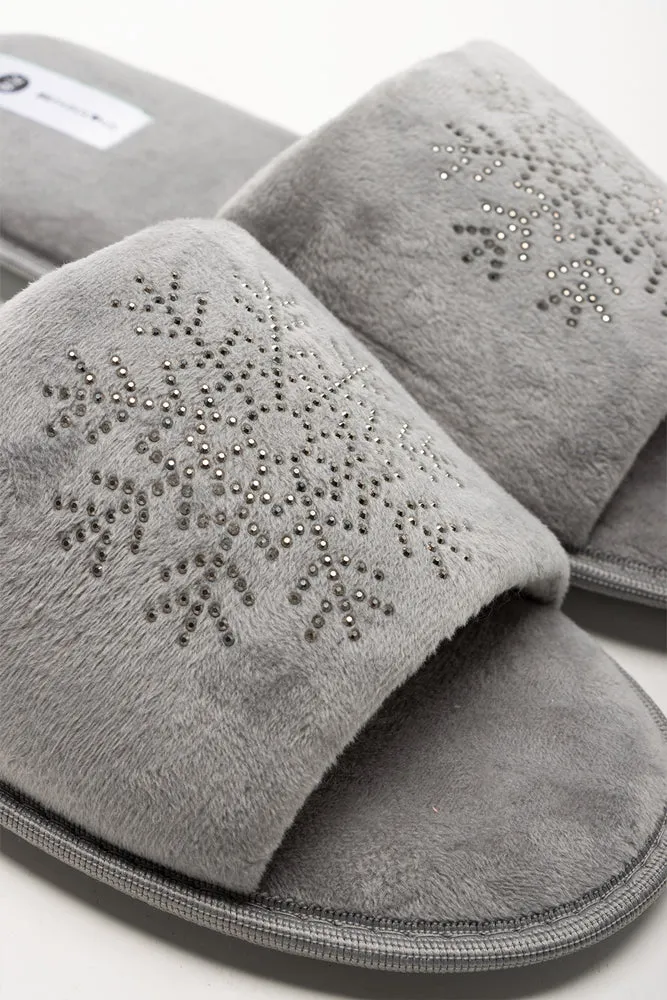 Snowflake Open Toe Slippers Grey Summer Shoes