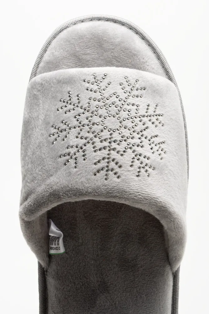 Snowflake Open Toe Slippers Grey Flat Boho Wedding Shoes