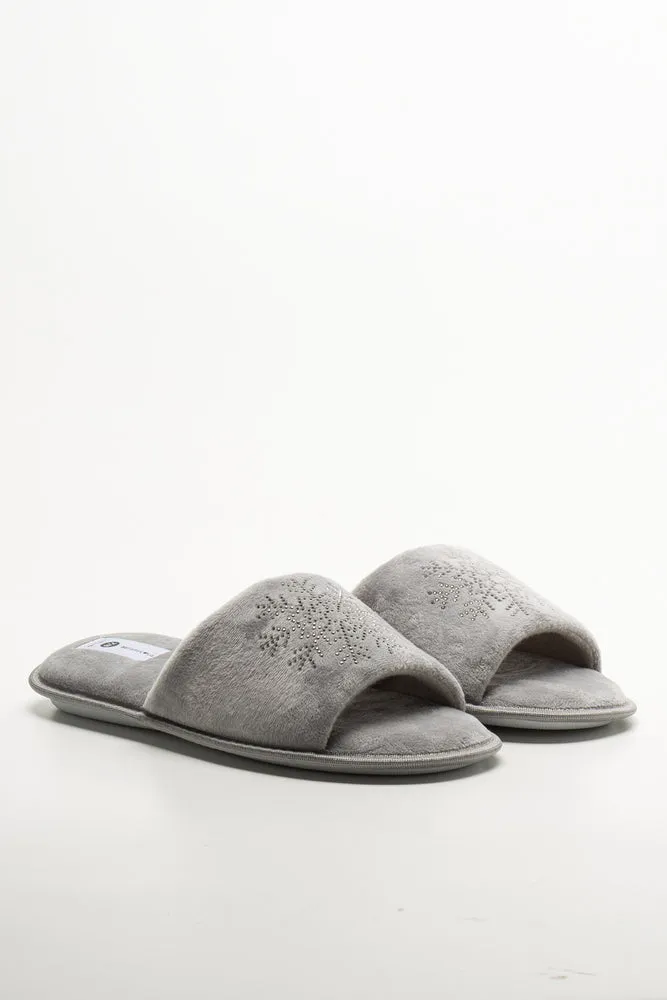 Snowflake Open Toe Slippers Grey Flat Wedding Shoes Bride