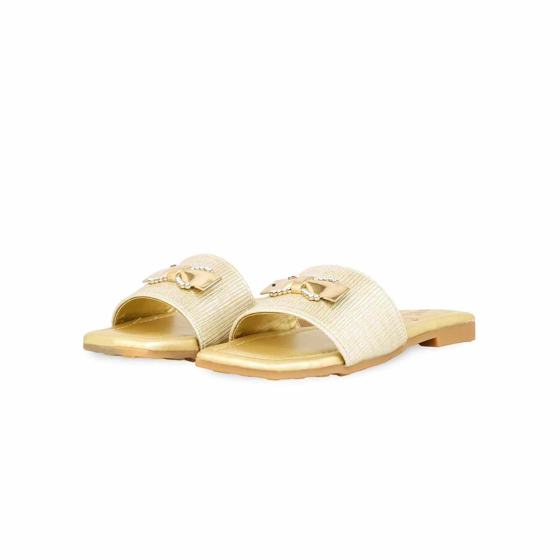 Slippers Embroidered Girls Golden Casual Slipper KD5559