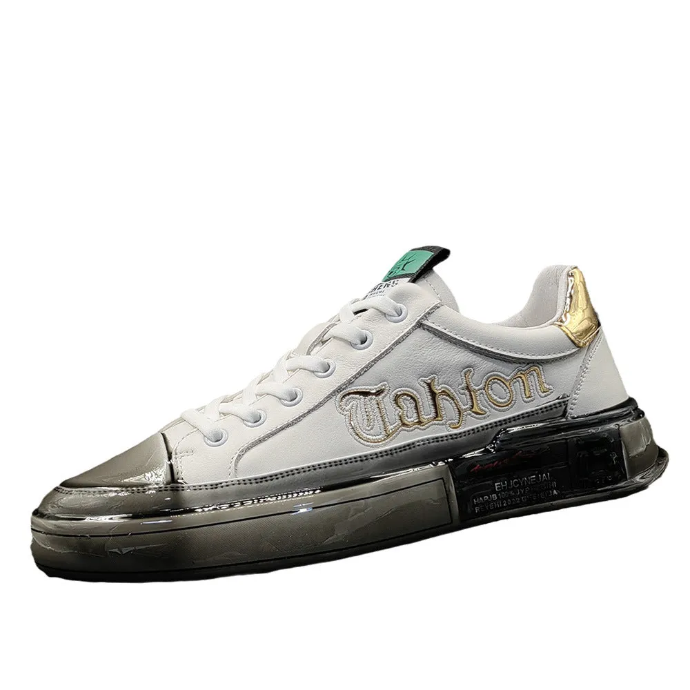 Men Fashion Glossy Soft Leather Casual Sneakers Formal Casual Shoes