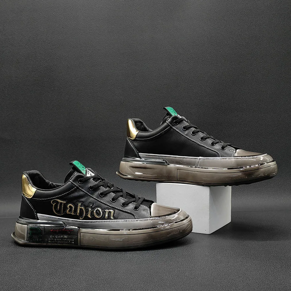 Top Brand Casual Shoes Men Fashion Glossy Soft Leather Casual Sneakers