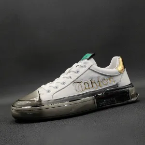 Men Fashion Glossy Soft Leather Casual Sneakers Shoes For Dresses Casual