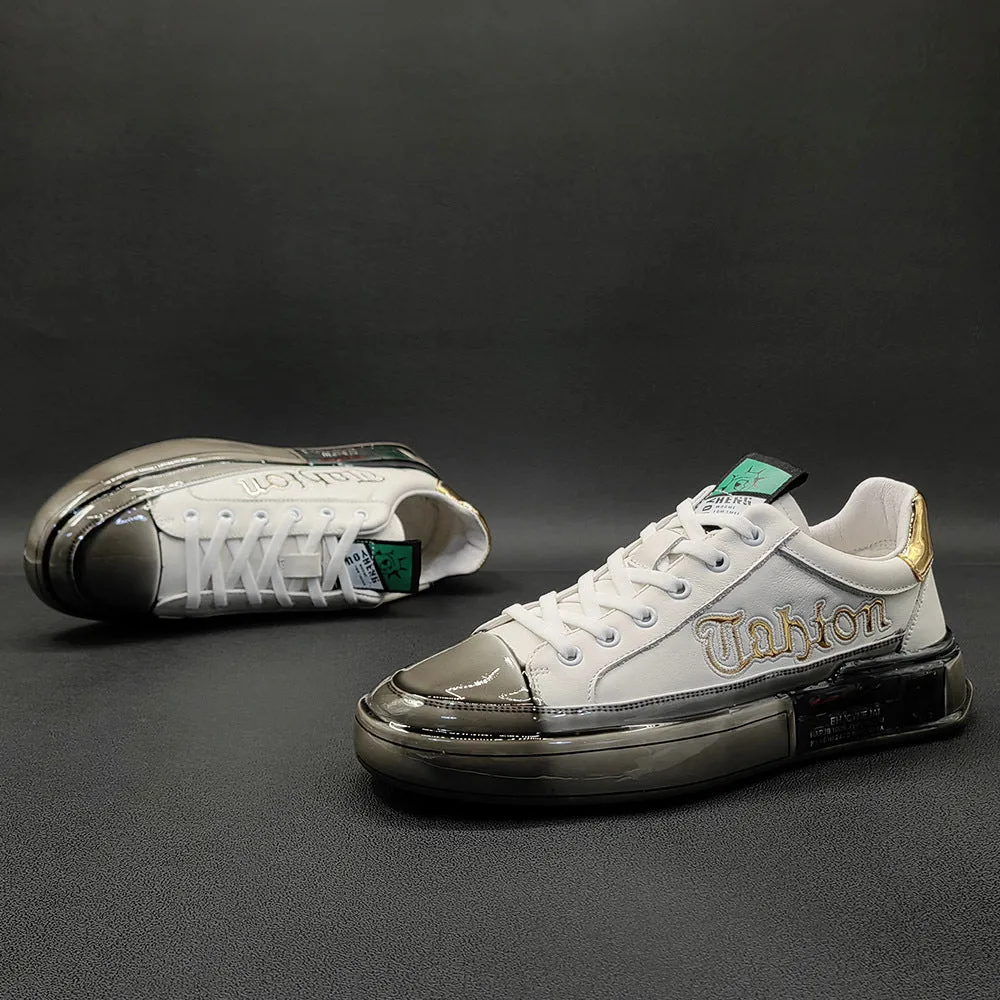 Casual Driving Shoe Men Fashion Glossy Soft Leather Casual Sneakers