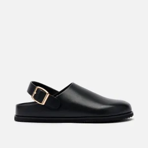 All Day Loafers Solana Black Leather Backstrap Clogs
