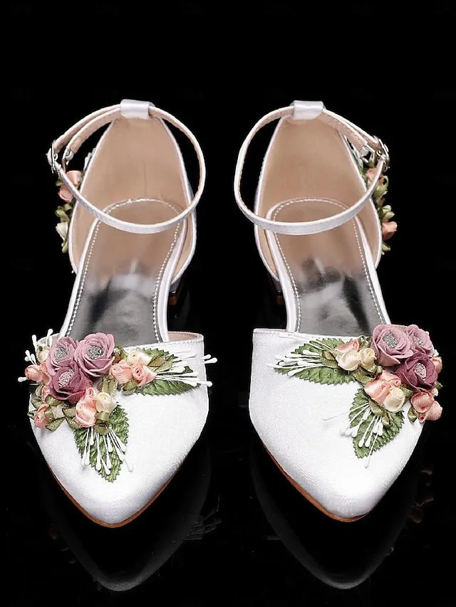  Floral White Flat Embroidered Shoes Matching Clutch with Fancy 