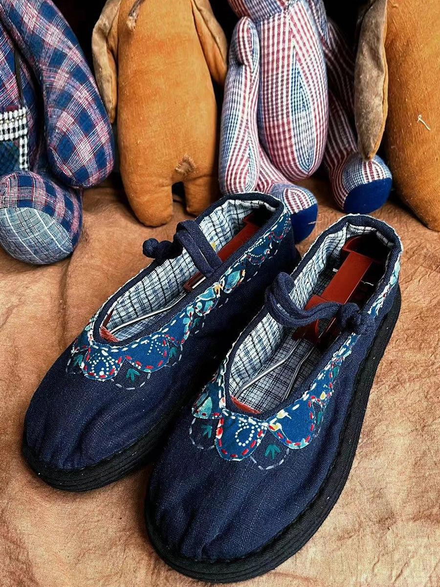 Women Summer Ethnic Patch Spliced Flat Shoes CC001 Flat Dress Shoes Ladies