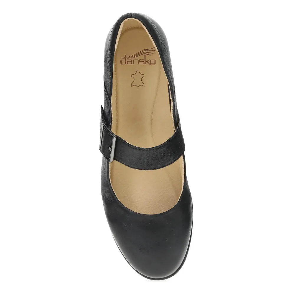 Dansko Collette Black Burnished Nubuck Mary Jane (Women's) Socks With Brown Dress Shoes