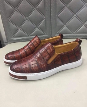 Barn Boots Crocodile Shoes Mens Crocodile Leather Brown Driving Shoes  Slip on Flats Walking Shoes